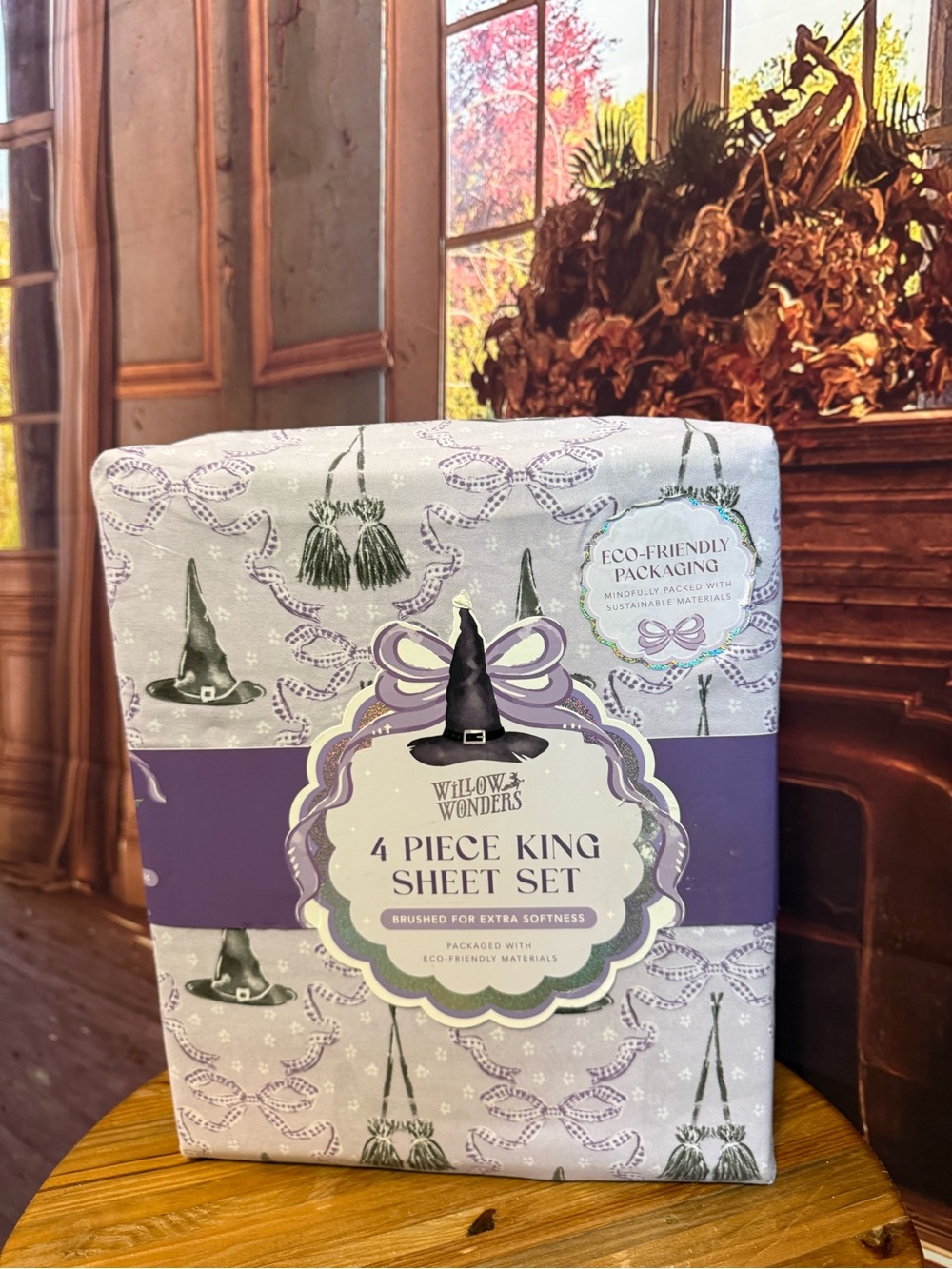 Willow Wonders Witch Hat Brooms Witchy Purple King Sheet Set NWT Halloween π - Picture 12 of 12